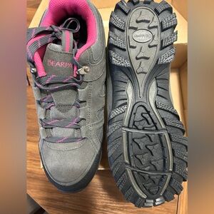 BearPaw grey and pink hiking sneakers.
